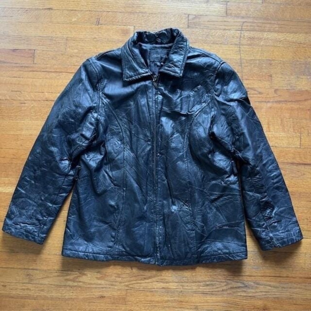 Leather Works Black Leather Jacket Full Zip Patchwork Design XXXL